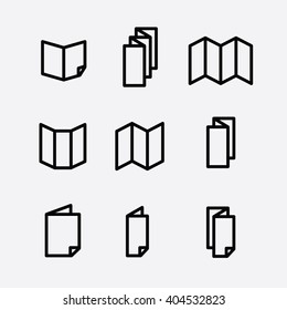 Brochure, Leaflet, Booklet, Flyer, Map. Icon vector line.