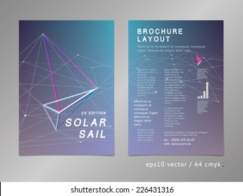 Brochure / leaflet / cover / page layout template. Polygonal design, geometric sharp surfaces, futuristic style. Sail theme. Progress, development and growth concept. 