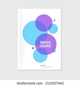 Brochure, leaflet, cover template. Abstract violet and blue circle shapes on white background. Retro style decoration