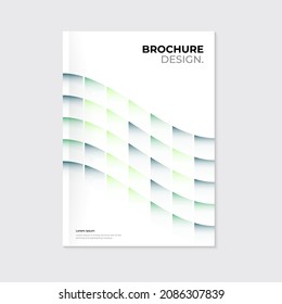 Brochure, leaflet, cover template design. Dynamic green gradient wave element shapes. Abstract shapes on white background. A4 blank. Vector