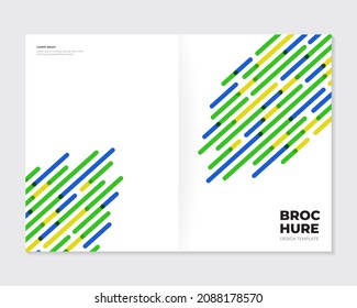 Brochure, leaflet, cover template design. Diagonal dynamic abstract lines on white background. A4 blank paper. Vector art