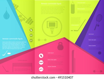 Brochure leaflet design tri-fold vector template. Sport information cards. Lifestyle template of flyear, magazines, posters, book cover, banners