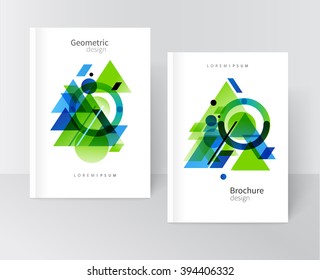 Brochure, leaflet, flyer, cover template. Abstract geometric composition blue and green triangles, circlel & lines. stock-vector EPS 10