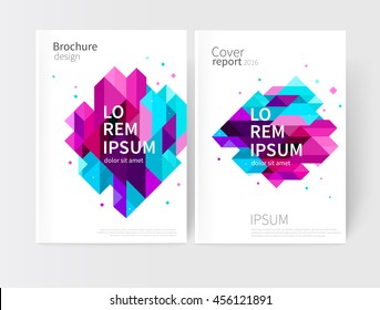 Brochure, leaflet, flyer, cover template. Abstract background blue, purple, violet & pink diagonal lines & triangles. stock vector EPS 10