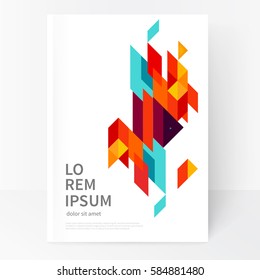 Brochure, leaflet, flyer, cover template. Minimalistic design, creative concept, modern diagonal abstract background Geometric vector element. Blue,yellow and red diagonal lines & triangles.