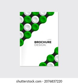 Brochure, leaflet template. 3D green and white bulk geometric round elements, pattern on white background