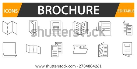 Brochure line icon set with editable strokes.