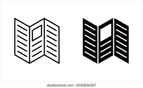 brochure linear icon set. Advertising pamphlet thin line illustration on white background