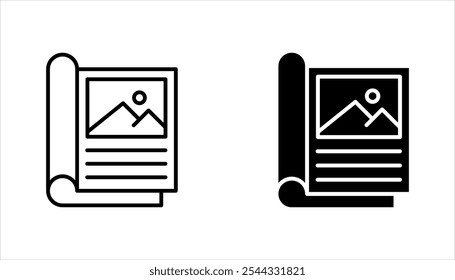 brochure linear icon set. Advertising pamphlet thin line illustration on white background