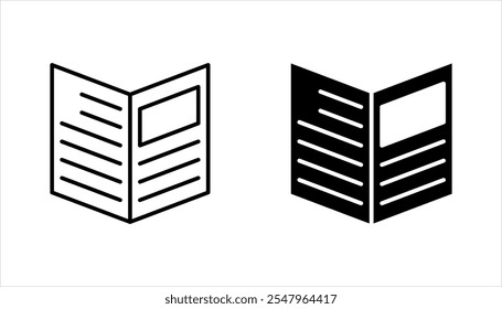 conjunto de ícones lineares da brochura. Ilustração de linha fina do panfleto publicitário sobre fundo branco