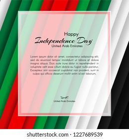 Brochure with lines strips colors of the national United Arab Emirates UAE flag with the text of Happy National Day and Independence Day UAE For card banner brochure on holiday theme Background Vector