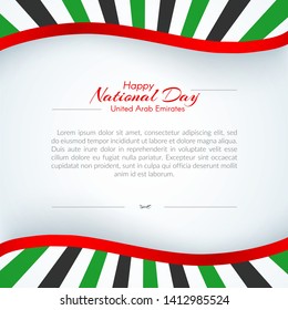Brochure with lines strips colors of the national United Arab Emirates UAE flag with the text of Happy National Day and Independence Day UAE For card banner brochure on holiday theme Background Vector