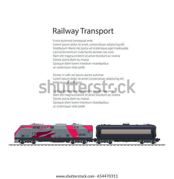 Brochure\
Locomotive with Railway Tank Car on Railway Platform , Cargo Train\
Isolated on White Background and Text, Cargo Land Transportation,\
Poster Flyer Design, Vector Illustration\
