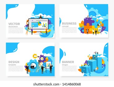 Brochure. The man behind the computer or laptop. Vector illustration. Business concept. Work on the Internet and new ideas. Template for registration. Simple bright flat style. Banner for information.