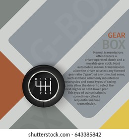 Brochure manual gearbox vector illustration. Top view of the gearbox on a stylish background