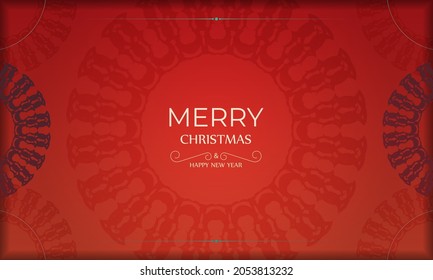 Brochure Merry Christmas and Happy New Year Red color with luxury burgundy ornament
