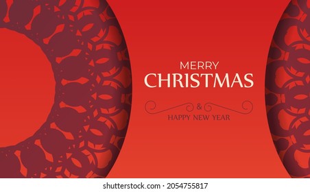 Brochure Merry Christmas Red color with abstract burgundy ornament