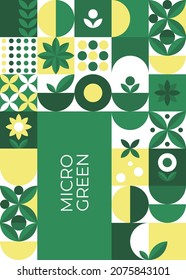 Brochure with micro green cards geometry on white background for print design. Vector banner template. Graphic illustration