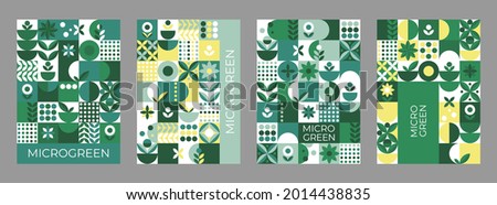 Brochure with micro green cards geometry on white background for print design. Vector banner template. Graphic illustration.