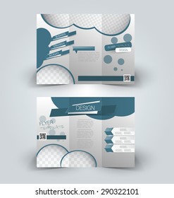 Brochure mock up design template for business, education, advertisement. Trifold booklet editable printable vector illustration. Green color. Blue color.