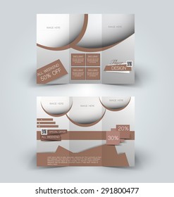 Brochure mock up design template for business, education, advertisement. Trifold booklet editable printable vector illustration. Brown color.