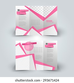 Brochure mock up design template for business, education, advertisement. Trifold booklet editable printable vector illustration. Pink color.