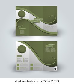 Brochure mock up design template for business, education, advertisement. Trifold booklet editable printable vector illustration. Green color.