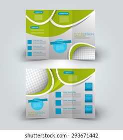 Brochure mock up design template for business, education, advertisement. Trifold booklet editable printable vector illustration. Blue and green color.