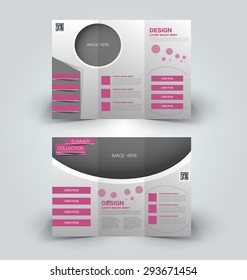 Brochure mock up design template for business, education, advertisement. Trifold booklet editable printable vector illustration. Pink color.