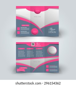 Brochure mock up design template for business, education, advertisement. Trifold booklet editable printable vector illustration. Pink and grey color.