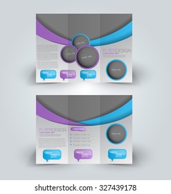 Brochure mock up design template for business, education, advertisement. Trifold booklet editable printable vector illustration. Purple and blue color.