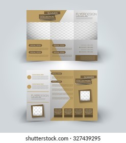 Brochure mock up design template for business, education, advertisement. Trifold booklet editable printable vector illustration. Brown color.