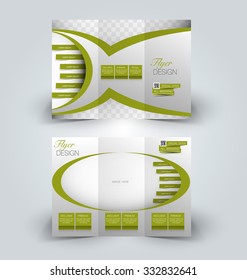 Brochure mock up design template for business, education, advertisement. Trifold booklet editable printable vector illustration. Green color.