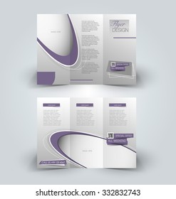 Brochure mock up design template for business, education, advertisement. Trifold booklet editable printable vector illustration. Purple color.