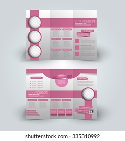 Brochure mock up design template for business, education, advertisement. Trifold booklet editable printable vector illustration. Pink color.