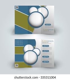 Brochure mock up design template for business, education, advertisement. Trifold booklet editable printable vector illustration. Blue and green color.