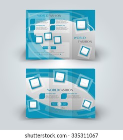 Brochure mock up design template for business, education, advertisement. Trifold booklet editable printable vector illustration. Blue color.