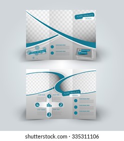 Brochure mock up design template for business, education, advertisement. Trifold booklet editable printable vector illustration. Blue color.
