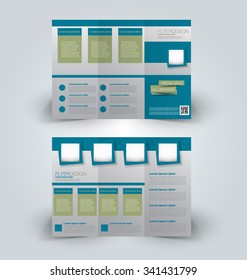 Brochure mock up design template for business, education, advertisement. Trifold booklet editable printable vector illustration. Blue and green color