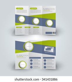 Brochure mock up design template for business, education, advertisement. Trifold booklet editable printable vector illustration. Green color