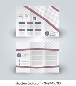 Brochure mock up design template for business, education, advertisement. Trifold booklet editable printable vector illustration. Purple and blue color