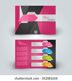 Brochure mock up design template for business, education, advertisement. Trifold booklet editable printable vector illustration. Black, pink, green and blue color.