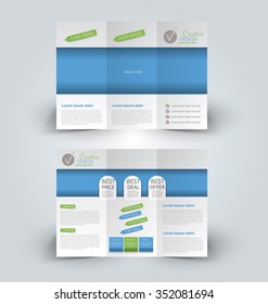 Brochure mock up design template for business, education, advertisement. Trifold booklet editable printable vector illustration. Blue and green color.