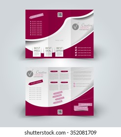 Brochure mock up design template for business, education, advertisement. Trifold booklet editable printable vector illustration. Red color.