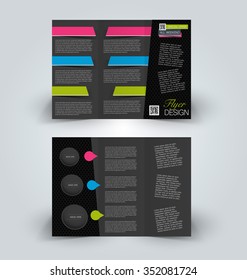 Brochure mock up design template for business, education, advertisement. Trifold booklet editable printable vector illustration. Black, pink, green and blue color.