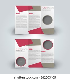 Brochure mock up design template for business, education, advertisement. Trifold booklet editable printable vector illustration. Red and brown color.