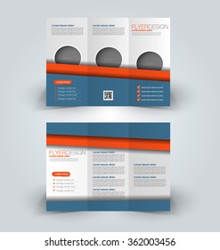 Brochure mock up design template for business, education, advertisement. Trifold booklet editable printable vector illustration. Blue and orange color.