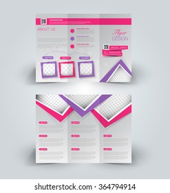 Brochure mock up design template for business, education, advertisement. Trifold booklet editable printable vector illustration. Pink and purple color.