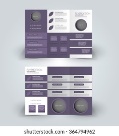 Brochure mock up design template for business, education, advertisement. Trifold booklet editable printable vector illustration. Purple color.