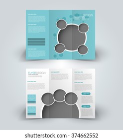 Brochure mock up design template for business, education, advertisement. Trifold booklet editable printable vector illustration. Blue color.